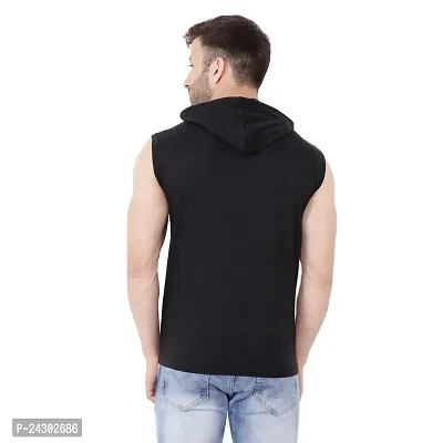 Stylish Black Cotton Blend Solid Sleeveless Hoodies For Men-thumb2