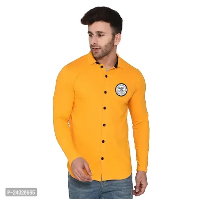 Stylish Yellow Cotton Blend Long Sleeves Regular Fit Casual Shirt For Men-thumb0