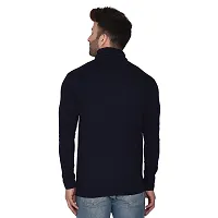 Stylish Navy Blue Cotton Blend Long Sleeves Solid T-Shirt For Men-thumb1