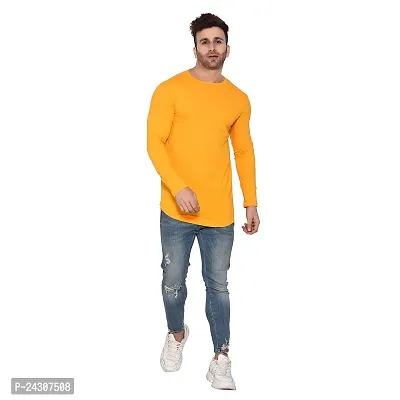 Stylish Yellow Cotton Blend Long Sleeves Solid T-Shirt For Men-thumb4