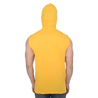 Stylish Yellow Cotton Blend Solid Sleeveless Hoodies For Men-thumb1