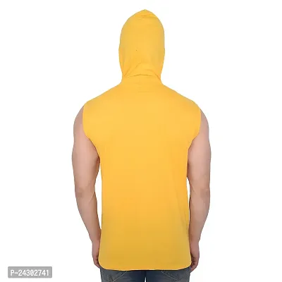 Stylish Yellow Cotton Blend Solid Sleeveless Hoodies For Men-thumb2