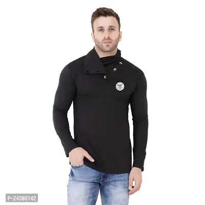 Stylish Black Cotton Blend Long Sleeves Solid T-Shirt For Men-thumb0