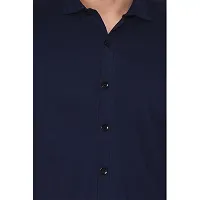 Stylish Navy Blue Cotton Blend Short Sleeves Regular Fit Casual Shirt For Men-thumb3