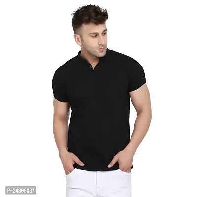 Stylish Black Cotton Blend Short Sleeves Solid T-Shirt For Men-thumb0