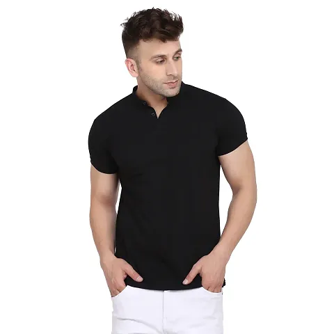 Stylish Cotton Blend Short Sleeves Solid T-Shirt For Men