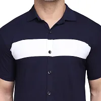 Stylish Navy Blue Cotton Blend Short Sleeves Regular Fit Casual Shirt For Men-thumb4