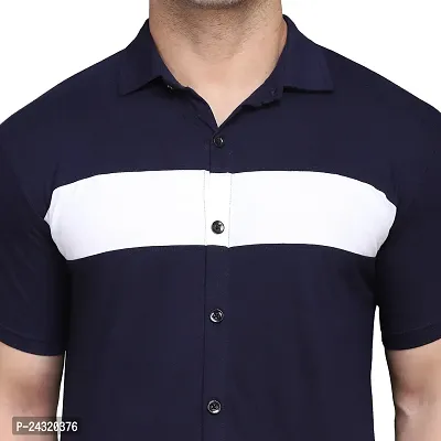 Stylish Navy Blue Cotton Blend Short Sleeves Regular Fit Casual Shirt For Men-thumb5