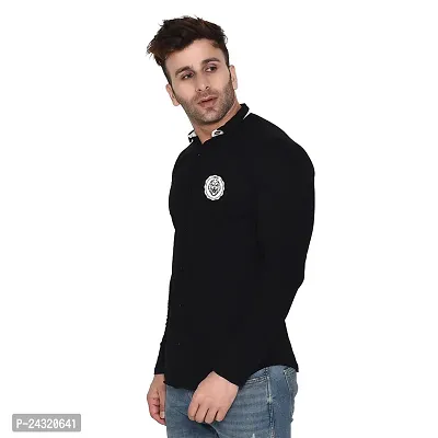 Stylish Black Cotton Blend Long Sleeves Regular Fit Casual Shirt For Men-thumb3