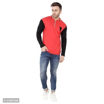 Stylish Red Cotton Blend Long Sleeves Solid T-Shirt For Men-thumb4