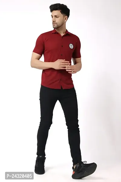 Stylish Maroon Cotton Blend Short Sleeves Regular Fit Casual Shirt For Men-thumb5