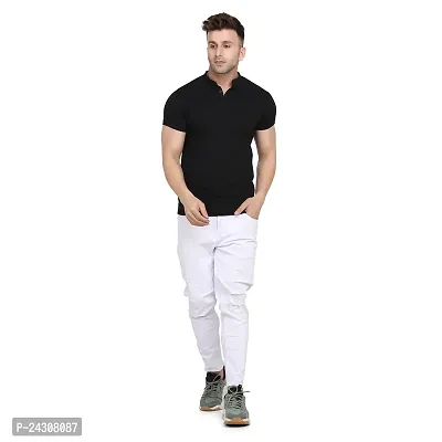 Stylish Black Cotton Blend Short Sleeves Solid T-Shirt For Men-thumb4