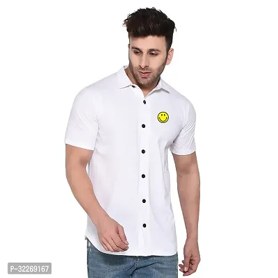 Stylish White Cotton Blend Solid Short Sleeves Shirt For Men