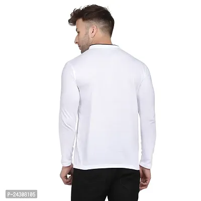 Stylish White Cotton Blend Long Sleeves Solid T-Shirt For Men-thumb2