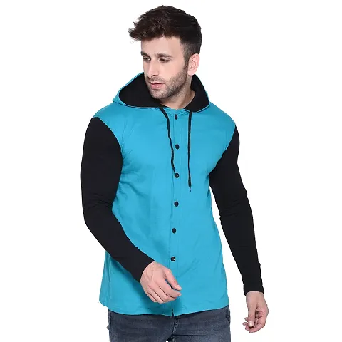 Stylish Blend Solid Long Sleeves Hoodies For Men