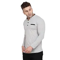 Stylish Silver Cotton Blend Long Sleeves Solid T-Shirt For Men-thumb2