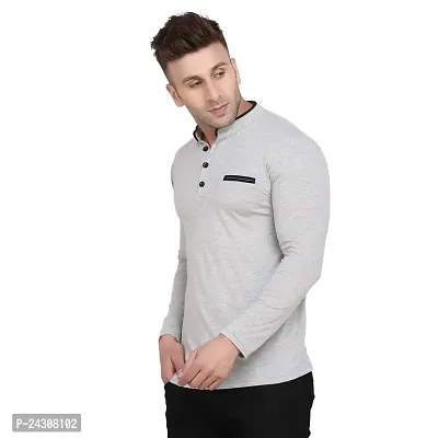 Stylish Silver Cotton Blend Long Sleeves Solid T-Shirt For Men-thumb3