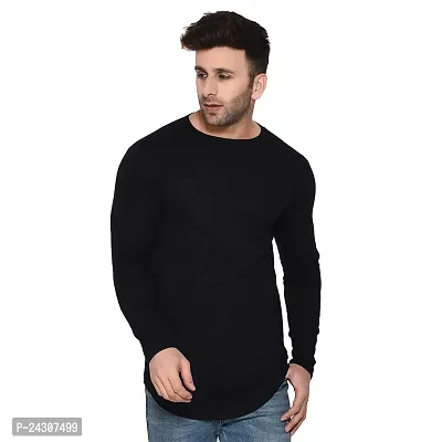 Stylish Black Cotton Blend Long Sleeves Solid T-Shirt For Men