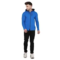 Stylish Blue Cotton Blend Solid Long Sleeves Hoodies For Men-thumb3