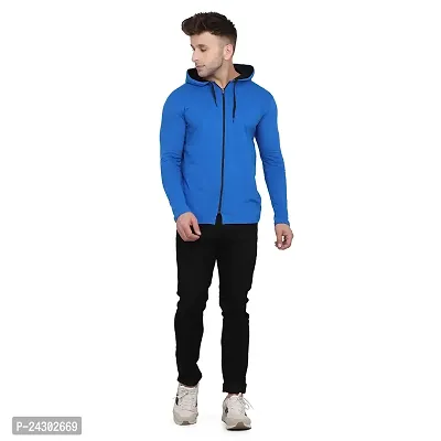 Stylish Blue Cotton Blend Solid Long Sleeves Hoodies For Men-thumb4