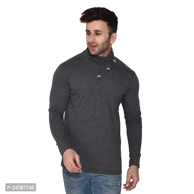 Stylish Grey Cotton Blend Long Sleeves Solid T-Shirt For Men-thumb0