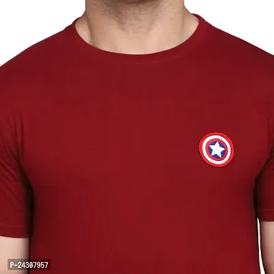 Stylish Maroon Cotton Blend Short Sleeves Solid T-Shirt For Men-thumb5