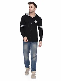 Stylish Black Cotton Blend Solid Long Sleeves Hoodies For Men-thumb3