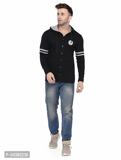 Stylish Black Cotton Blend Solid Long Sleeves Hoodies For Men-thumb4