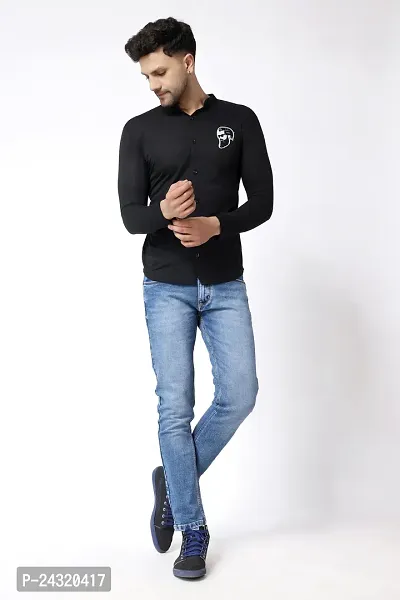 Stylish Black Cotton Blend Long Sleeves Regular Fit Casual Shirt For Men-thumb5