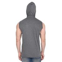 Stylish Grey Cotton Blend Solid Sleeveless Hoodies For Men-thumb1