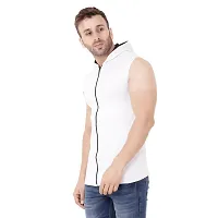 Stylish White Cotton Blend Solid Sleeveless Hoodies For Men-thumb2