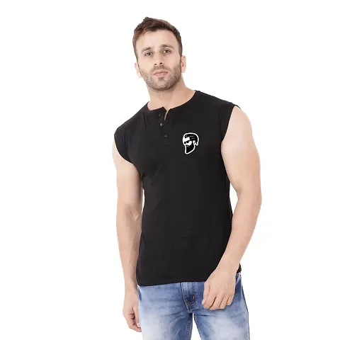 Stylish Cotton Blend Sleeveless Solid T-Shirt For Men