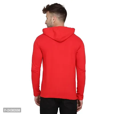 Stylish Red Cotton Blend Solid Long Sleeves Hoodies For Men-thumb2