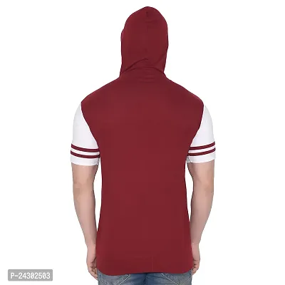 Stylish Maroon Cotton Blend Solid Short Sleeves Hoodies For Men-thumb2