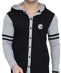 Stylish Multicoloured Cotton Blend Hooded Tees For Men-thumb3