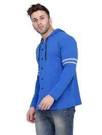 Stylish Blue Cotton Blend Hooded Tees For Men-thumb2