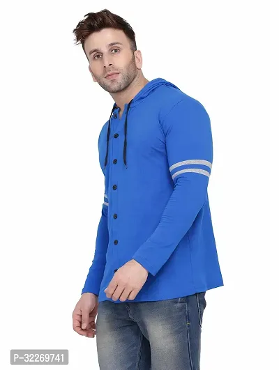 Stylish Blue Cotton Blend Hooded Tees For Men-thumb3