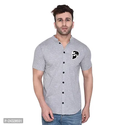 Stylish Silver Cotton Blend Short Sleeves Regular Fit Casual Shirt For Men-thumb0