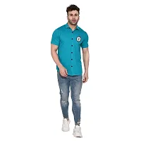 Stylish Turquoise Cotton Blend Short Sleeves Regular Fit Casual Shirt For Men-thumb3