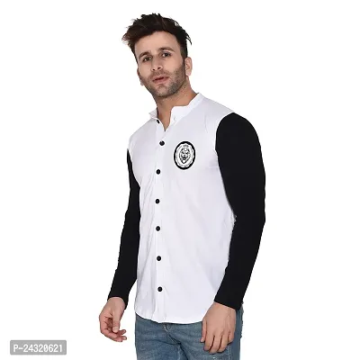 Stylish White Cotton Blend Long Sleeves Regular Fit Casual Shirt For Men-thumb3