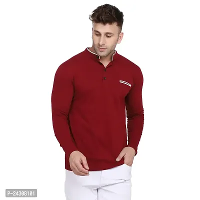 Stylish Maroon Cotton Blend Long Sleeves Solid T-Shirt For Men-thumb0