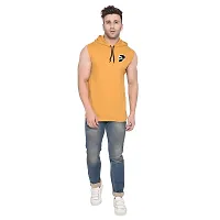 Stylish Golden Cotton Blend Solid Sleeveless Hoodies For Men-thumb3