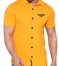 Stylish Yellow Cotton Blend Solid Short Sleeves Shirt For Men-thumb3