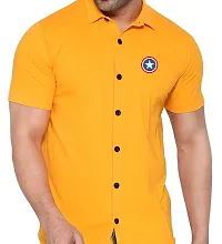 Stylish Yellow Cotton Blend Solid Short Sleeves Shirt For Men-thumb3