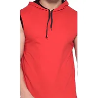 Stylish Red Cotton Blend Solid Sleeveless Hoodies For Men-thumb3