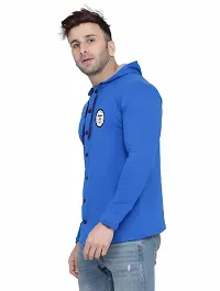 Trendy Blue Cotton Blend Solid Hoodies For Men-thumb2