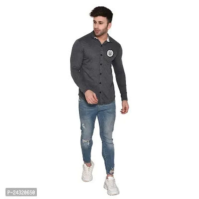 Stylish Grey Cotton Blend Long Sleeves Regular Fit Casual Shirt For Men-thumb4