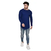 Stylish Blue Cotton Blend Long Sleeves Solid T-Shirt For Men-thumb3