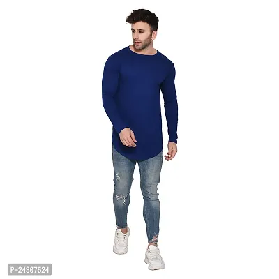 Stylish Blue Cotton Blend Long Sleeves Solid T-Shirt For Men-thumb4