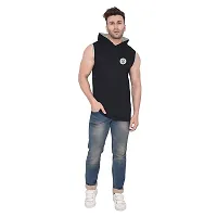 Stylish Black Cotton Blend Solid Sleeveless Hoodies For Men-thumb3